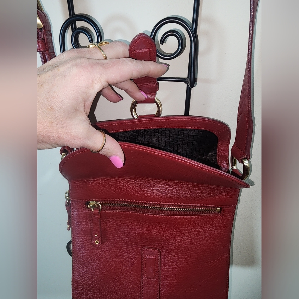 Cole Haan Red Leather Gold Hardware Crossbody Purse - Picture 8 of 15